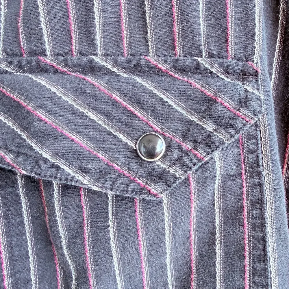 Dickies Y2K Workwear Pearl Snap Western Striped Shirt Black Red Lg